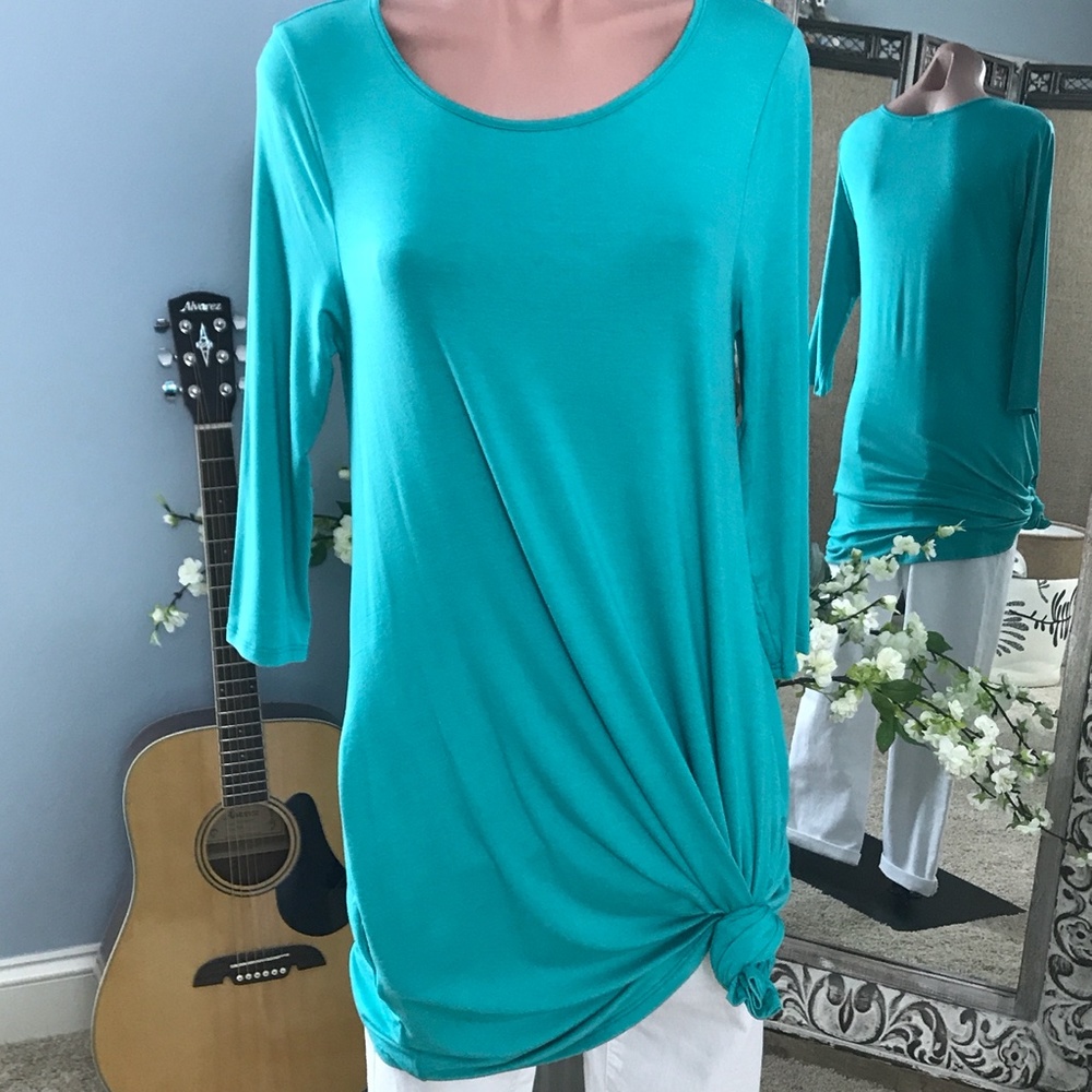 3/4 Sleeve Knit Tunic Dress With Pockets